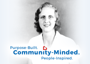 Annual Appeal feature Purpose-built. Community-minded. People Inspired. Historic photo of female hospital staff smiling.