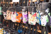 Art in the Park 2021 purses with Hawaiian and sports designs